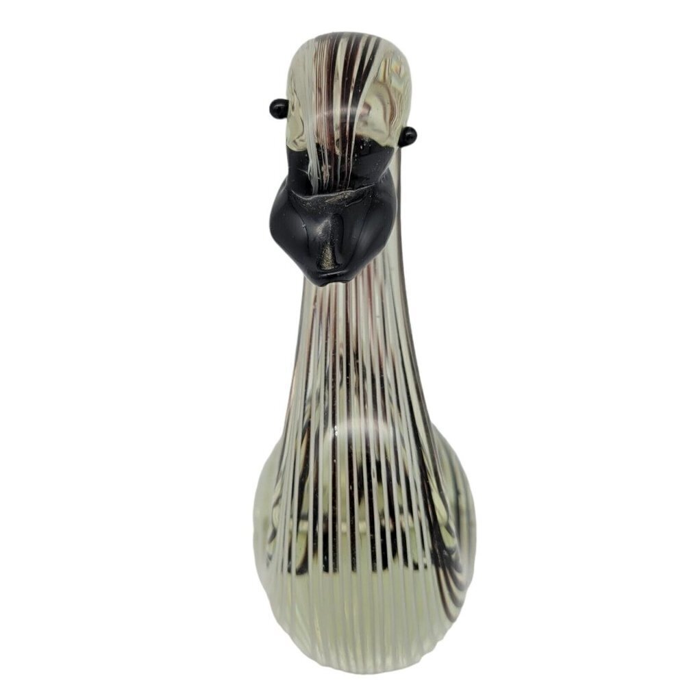 Hand Blown Art Glass Swan Black White Striped On Clear Smooth Pontil Collectable - Picture 7 of 8